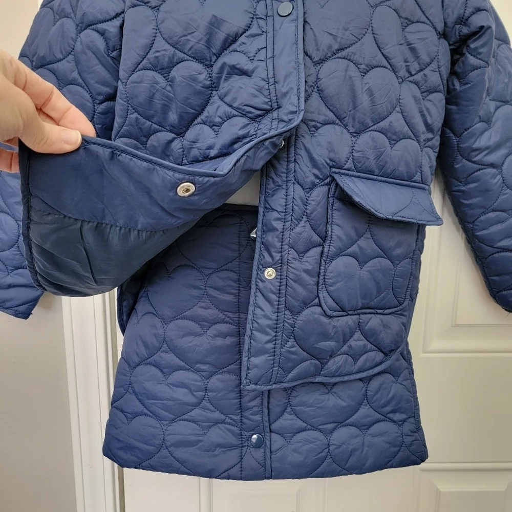 NWT Forever 21 Kids 2 Piece Skirt And Jacket Navy Hearts Puffer Size 11/12